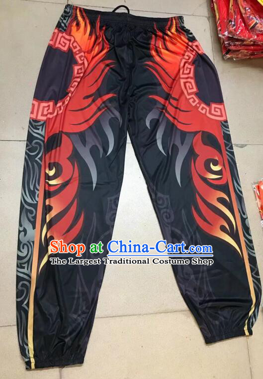 Chinese Kung Fu Pants Handmade Black Lion Trousers Professional Lion Dancer Printing Pants