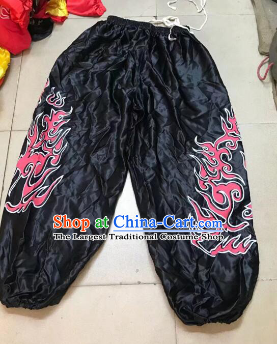 Chinese Handmade Black Lion Trousers Professional Lion Dancer Printing Pants Kung Fu Pants