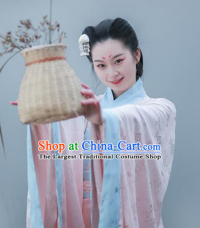 Chinese Han Dynasty Royal Princess Historical Costume Ancient Young Lady Pink Dress Hanfu Qu Ju Curving Front Robe