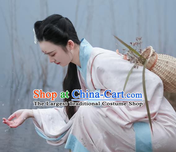 Chinese Han Dynasty Royal Princess Historical Costume Ancient Young Lady Pink Dress Hanfu Qu Ju Curving Front Robe