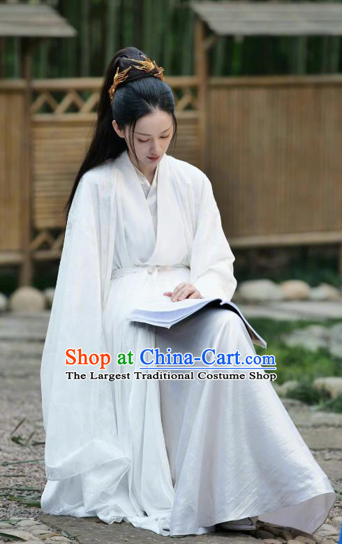 TV Series Heroine White Han Fu Dress Love Between Fairy and Devil Chi Di Nu Zi Garment Costumes Chinese Ancient Swordswoman Clothing