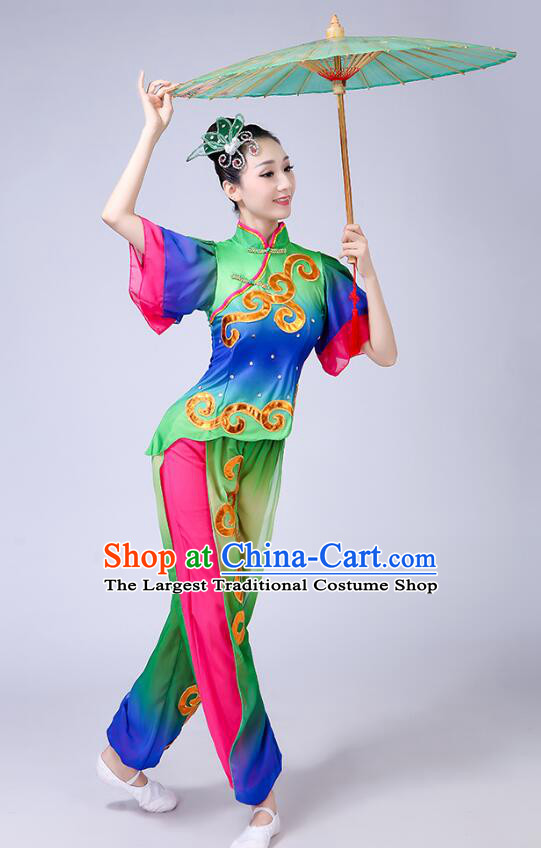 Chinese Folk Dance Outfit Fan Dance Costumes Yangko Dance Clothing Women Group Dance Fashion
