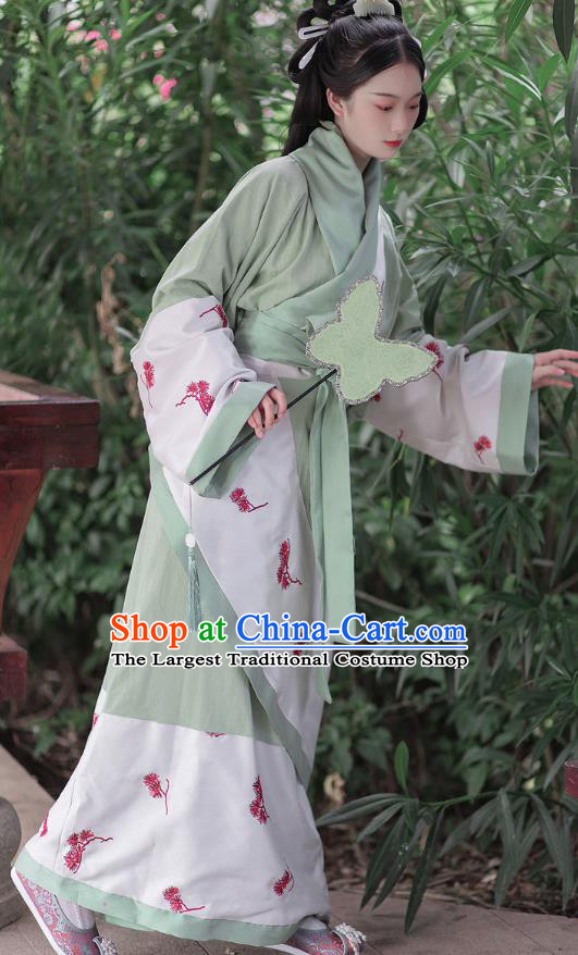 Chinese Ancient Han Fu Light Green Curving Front Robe Classical Dance Costume Han Dynasty Palace Beauty Clothing