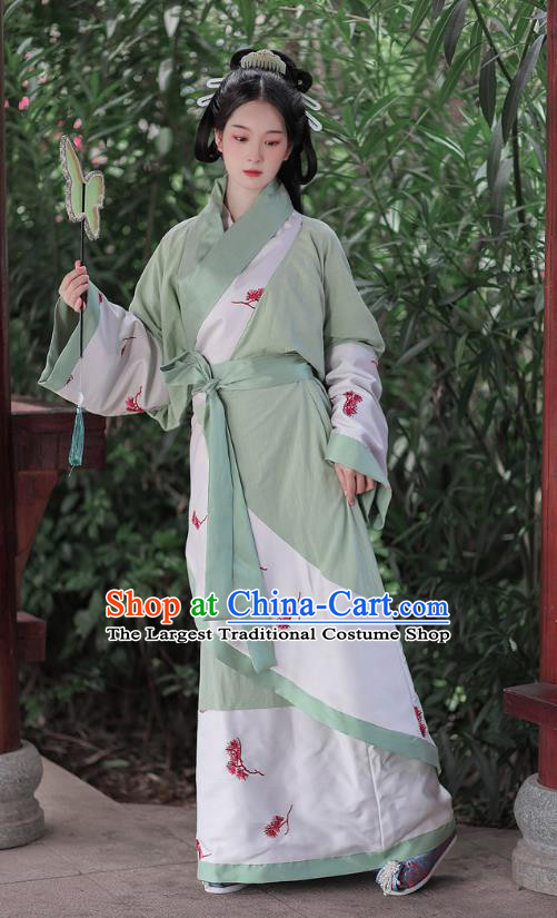 Chinese Ancient Han Fu Light Green Curving Front Robe Classical Dance Costume Han Dynasty Palace Beauty Clothing