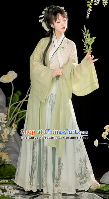 Chinese Traditional Green Dress Song Dynasty Young Lady Clothing Ancient Civilian Woman Costume