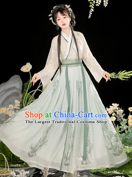 Chinese Traditional Green Dress Song Dynasty Young Lady Clothing Ancient Civilian Woman Costume