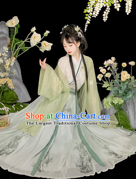 Chinese Traditional Green Dress Song Dynasty Young Lady Clothing Ancient Civilian Woman Costume