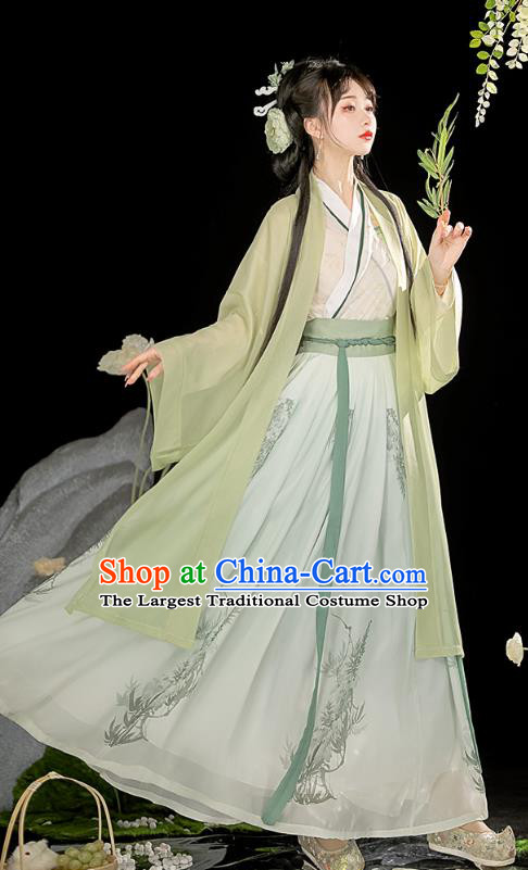 Chinese Traditional Green Dress Song Dynasty Young Lady Clothing Ancient Civilian Woman Costume