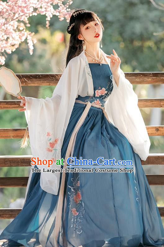 Chinese Traditional Ruqun Blue Dress Tang Dynasty Princess Clothing Ancient Young Lady Costumes