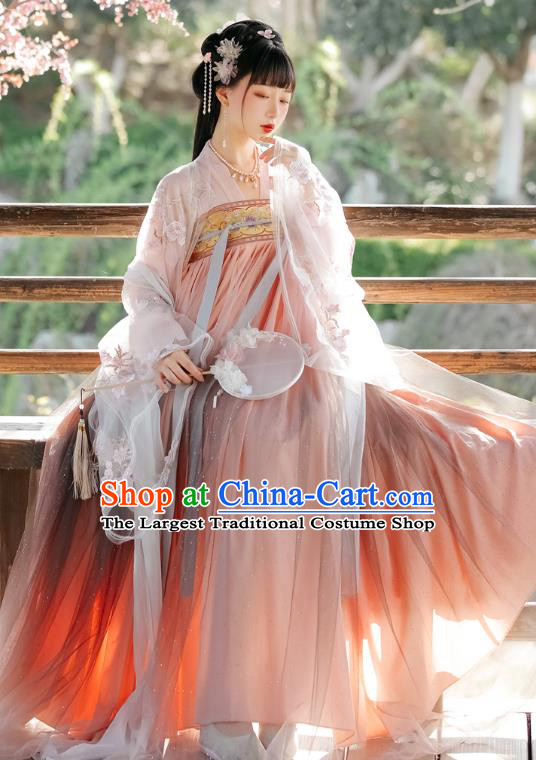 Chinese Traditional Hanfu Ruqun Pink Dresses Ancient Noble Woman Clothing Tang Dynasty Court Princess Costumes