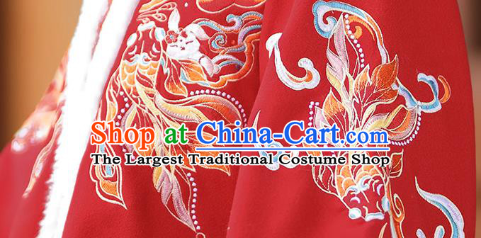 Chinese Ming Dynasty Young Lady Costumes Traditional Winter Red Dresses Ancient Female Clothing