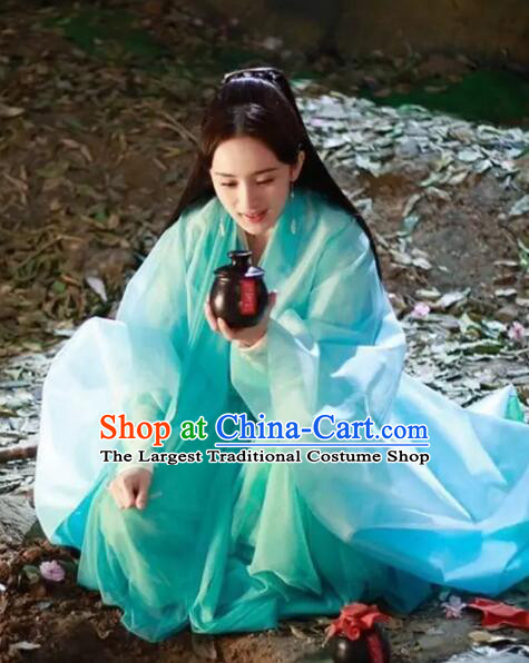 Chinese TV Series Ten Great III of Peach Blossom Goddess Bai Qian Clothes Ancient Queen Blue Dresses