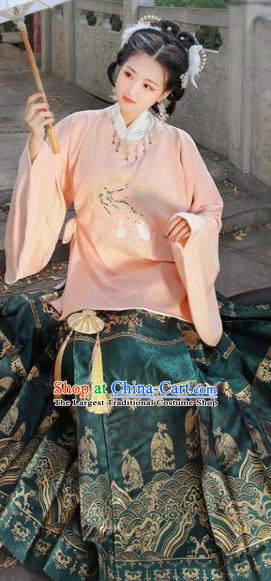 Chinese Female Hanfu Traditional Ma Mian Skirt Ming Dynasty Costumes Ancient Noble Lady Clothing Complete Set.
