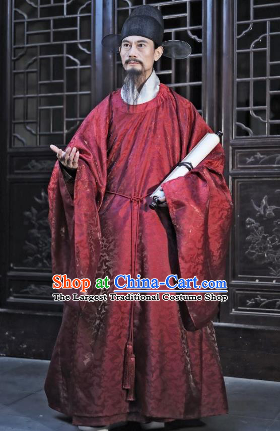 Chinese Ancient Official Clothing Traditional Red Wide Sleeve Gown Ming Dynasty Garment Costume for Men