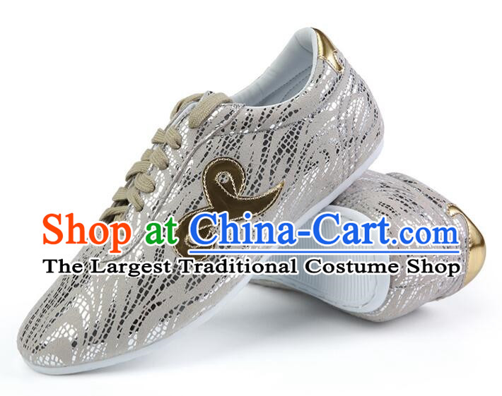Chinese Kung Fu Shoes Professional Martial Arts Shoes Wushu Competition Silvery White Shoes