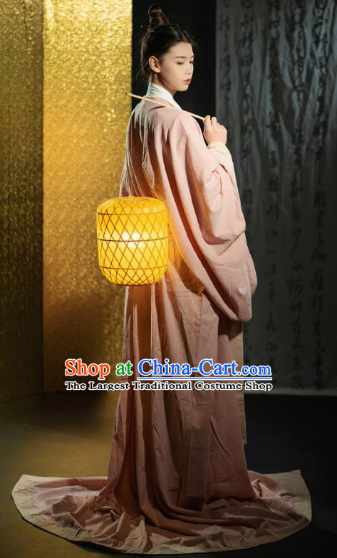 Chinese Ancient Swordsman Clothing Traditional Han Fu Qin Dynasty Prince Pink Straight Front Robe