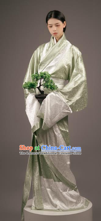 Chinese Ancient Palace Maid Clothing Traditional Han Fu Green Curving Front Robe Han Dynasty Court Woman Costume