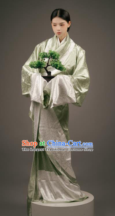 Chinese Ancient Palace Maid Clothing Traditional Han Fu Green Curving Front Robe Han Dynasty Court Woman Costume