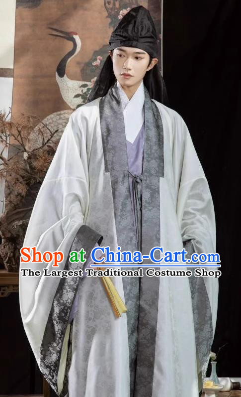 Chinese Ancient Scholar Garment Costumes Hanfu Cape and Lilac Gown Ming Dynasty Young Man Clothing Complete Set