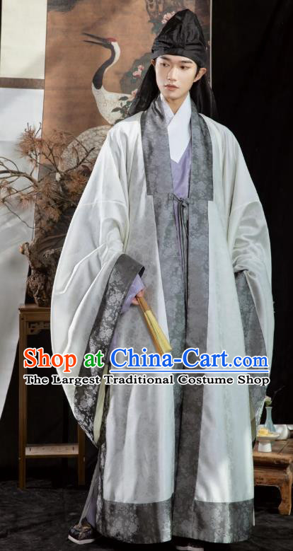 Chinese Ancient Scholar t Costumes Hanfu Cape and Lilac Gown Ming Dynasty Young Man Clothing Complete Set