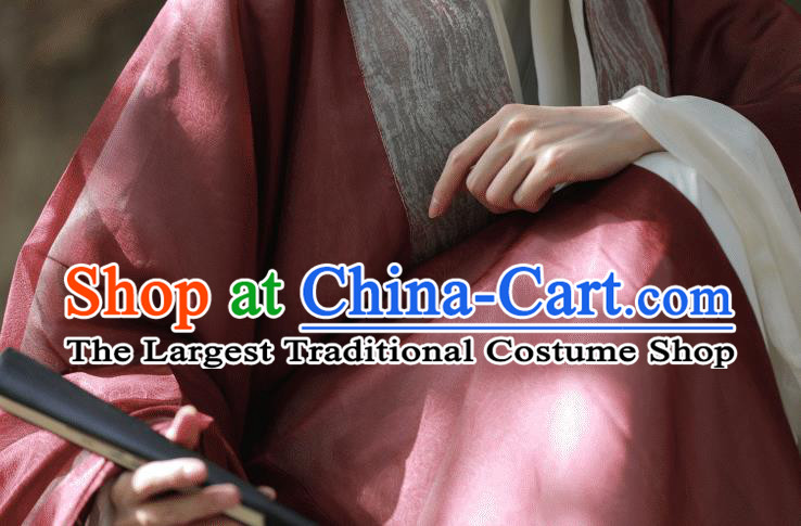 Chinese Ancient Young Man Garment Costumes Traditional Dark Red Cape and White Gown Ming Dynasty Childe Clothing