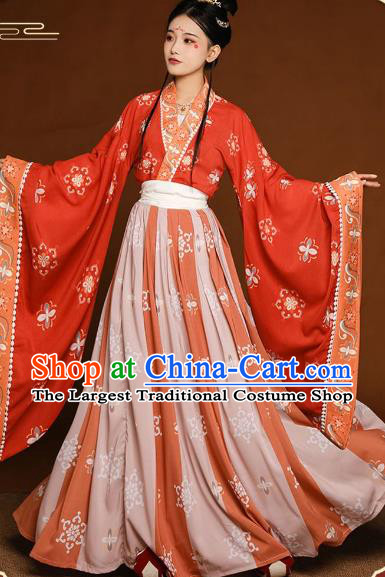 Chinese Southern and Northern Dynasties Princess Garment Costumes Hanfu Red Dresses Ancient Court Beauty Clothing