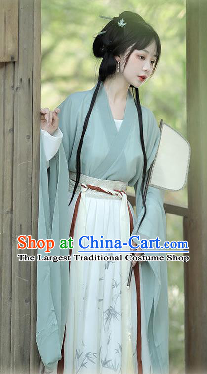 Chinese Ancient Court Beauty Clothing Wei and Jin Dynasty Princess Garment Costumes Hanfu Green Dresses