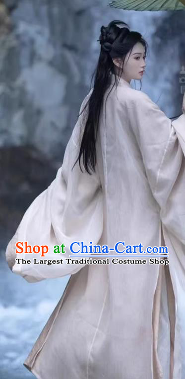 Chinese Jin Dynasty Princess Garment Costumes Beige Hanfu Dresses Ruqun Ancient Female Swordsman Clothing