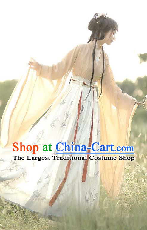 Chinese Ancient Young Lady Clothing Jin Dynasty Princess Garment Costumes Hanfu Dresses Printing Bamboo Ruqun