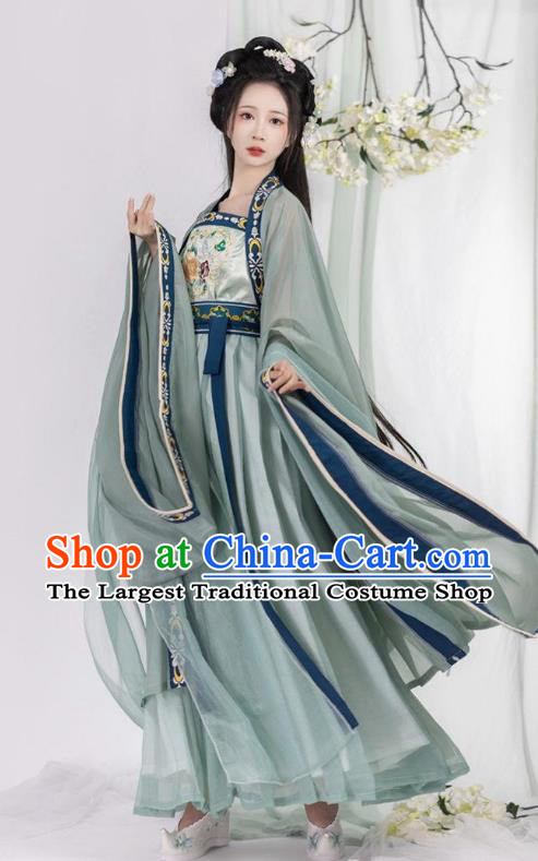 Chinese Tang Dynasty Imperial Princess Garment Costumes Ruqun Hanfu Clothing Ancient Palace Woman Green Dresses