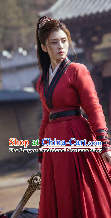 Chinese TV Series The Blood of Youth Li Xinyue Red Dress Ancient Swordswoman Garment Costumes Heroine Clothing
