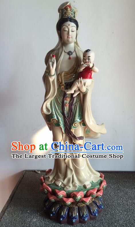 Chinese Songzi Guan Yin Statue Shiwan Ceramic Sculpture Figurine