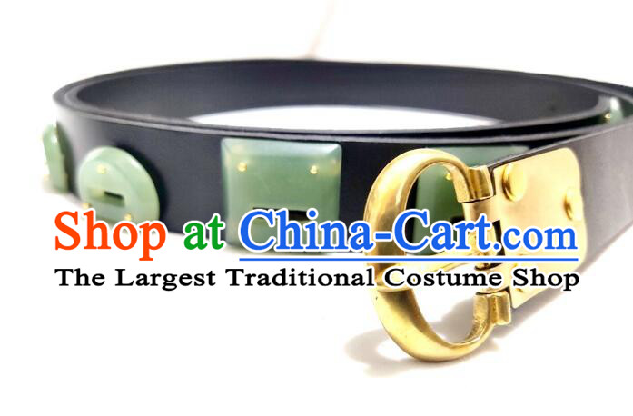 Chinese Tang Dynasty Jade Belt Ancient Hanfu Belts Traditional Leather Waistband for Men