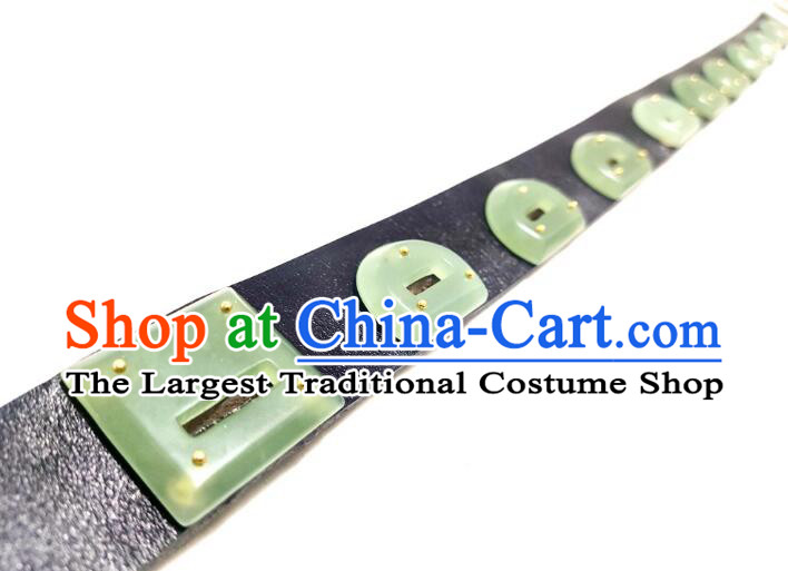 Chinese Tang Dynasty Jade Belt Ancient Hanfu Belts Traditional Leather Waistband for Men