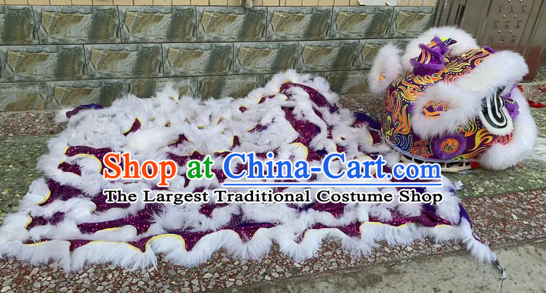 Top Handmade White Wool Hok San Lion Performance and Competition Lion Dance Costumes Complete Set