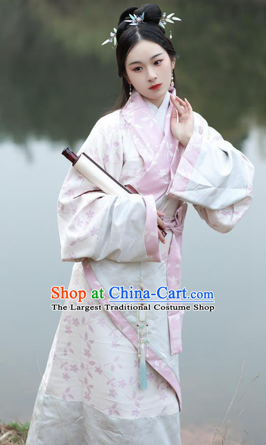 Chinese Han Dynasty Princess Clothing Ancient Palace Lady Costume Traditional Han Fu Pink Dress Curving Front Robe