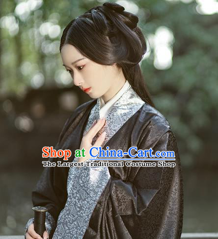 Chinese Ancient Palace Empress Costume Traditional Han Fu Straight Front Robe Black Dress Qin Dynasty Royal Princess Clothing