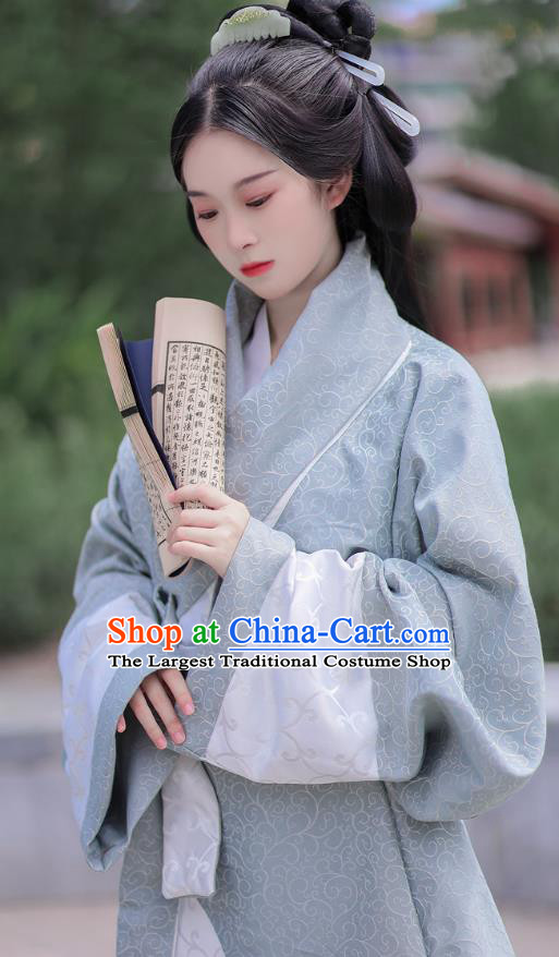 Chinese Ancient Young Woman Dress Traditional Han Fu Curving Front Robe Han Dynasty Princess Garment Costume