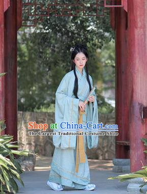 Chinese Traditional Han Fu Curving Front Robe Han Dynasty Princess Garment Costume Ancient Young Woman Green Dress
