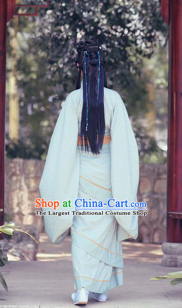 Chinese Traditional Han Fu Curving Front Robe Han Dynasty Princess Garment Costume Ancient Young Woman Green Dress