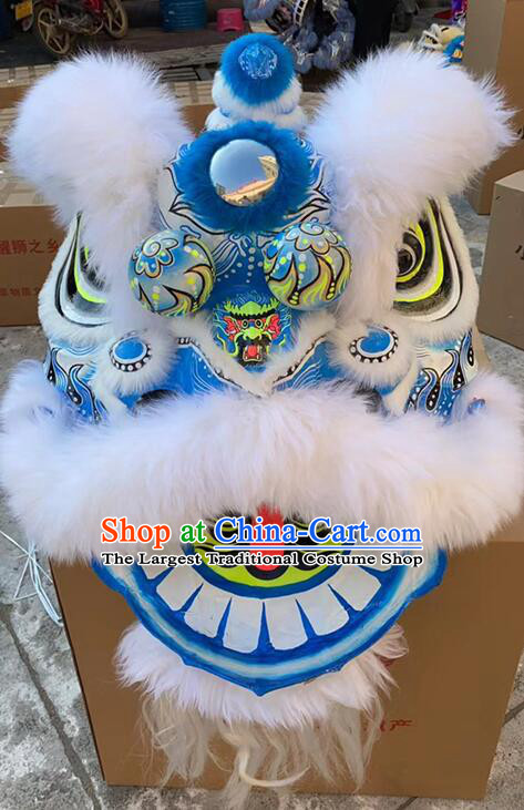 Top Lion Dance Costumes Handmade White Wool Blue Fut San Lion Performance and Competition Lion