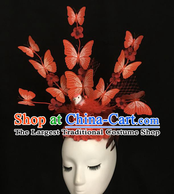 Top Red Butterfly Headwear Stage Performance Deluxe Crown Handmade Feather Headdress