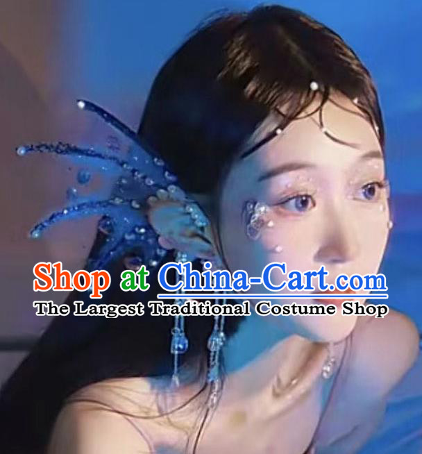 Cosplay Mermaid Ear Jewelries Stage Performance Earrings Handmade Tassel Fish Tail