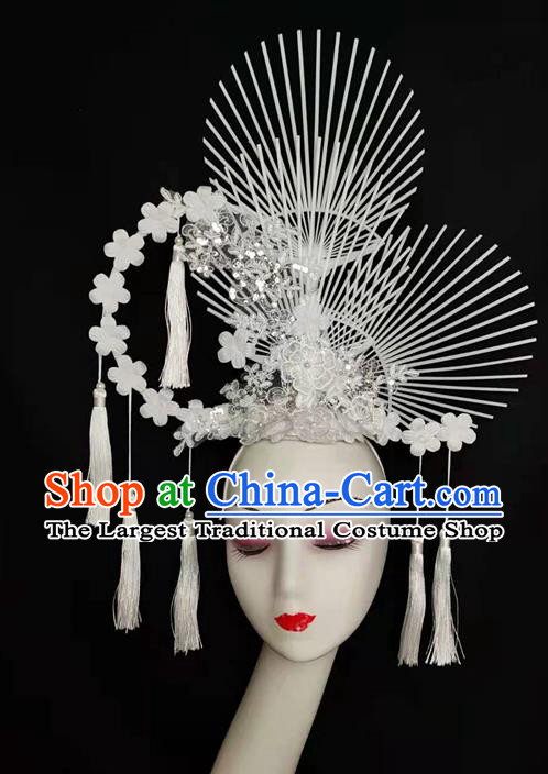 Top Model Contest Hair Accessories Catwalks White Flowers Crown Handmade Stage Show Headdress