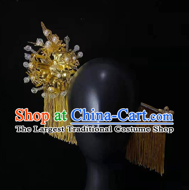 Chinese Stage Performance Golden Deluxe Hairpins Modern Fancywork Headdress