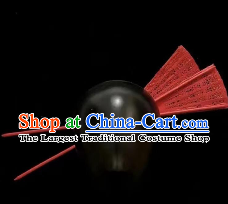 Chinese Modern Fancywork Headdress Professional Stage Performance Red Fan Hairpins