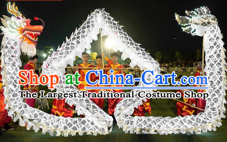 White Chinese Dragon Dancing Props Luminous LED Lights Dragon Dance Costumes Complete Set for 19-20 People
