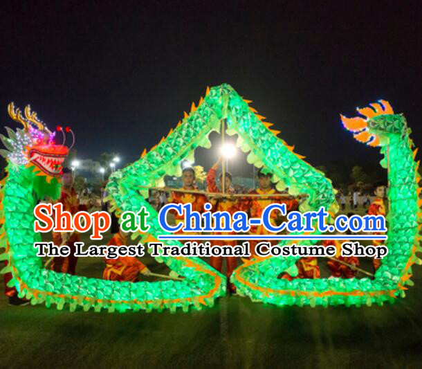Chinese LED Lights Dragon Dance Costumes Complete Set Green Silk Luminous Dragon Dancing Props for 19-20 People