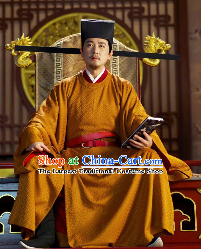 Chinese Song Dynasty Emperor Historical Costumes Ancient Monarch Clothing TV Series A Dream of Splendor Replica Imperial Robe and Headdress