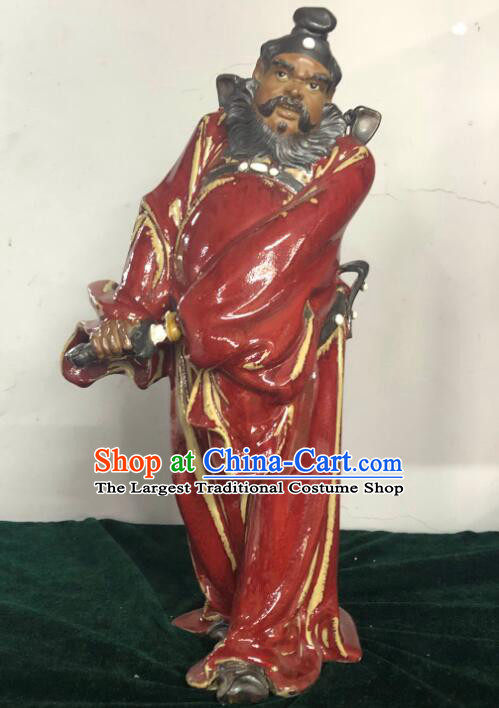 Chinese Zhong Kui Drawing Sword Statue Hand Made Shi Wan Figurine Ceramics Artistic